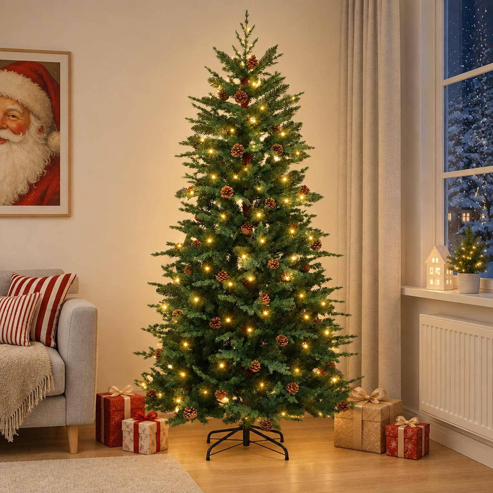 vidaXL Plast Hingad Julgran 150 cm 150 LED-lampor Varmvit PE & PVC