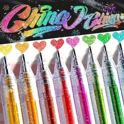 Flerfärgade glittergelpennor, 1 st penna med flytande glitter och glittrande stjärnor, lämplig för markering, dagboksskrivning, skrivande och teckning (12 st slumpmässig färg,24 st slumpmässig färg,Slumpmässig färg 36 p,Slumpmässig färg 12 st)