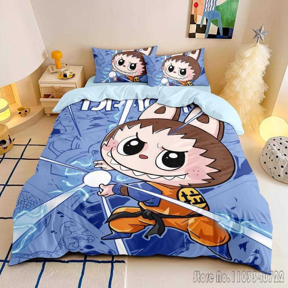 Söta Tänder Ny Anime La-BuBu Rosa Påslakanset HD Täcke Örngott för Barn Sängkläder Sängkläder Sovrumsinredning US Twin 172x218cm