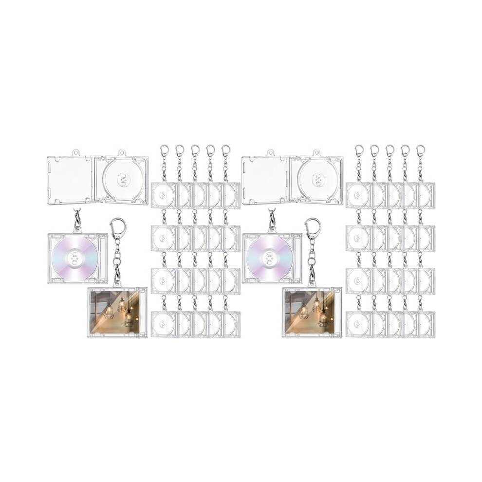 40pcs Cd Holder Keychain Album Case Plastic Player Shaped Key Pendant Blank DVD Case Clear CD Jewel Keyring for DIY
