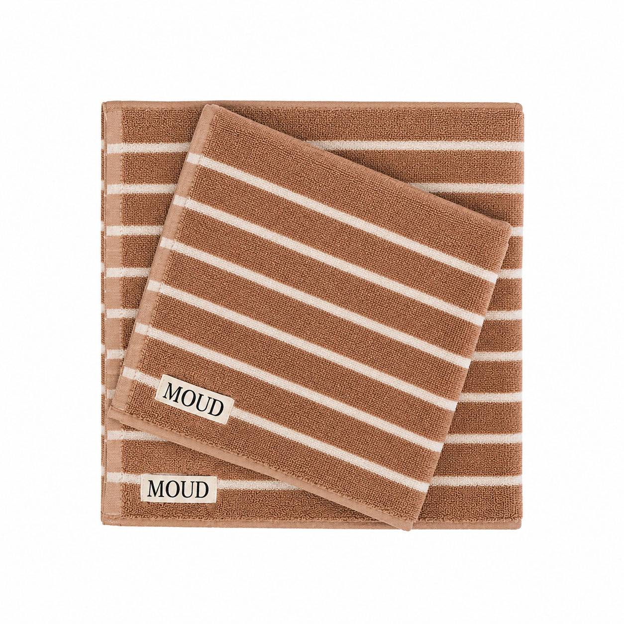 LINO 2 stk. Stribet Håndklæde, Clay Brown