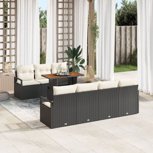 Trädgårdsoffset med lagring 8 pcs Svart Poly rattan