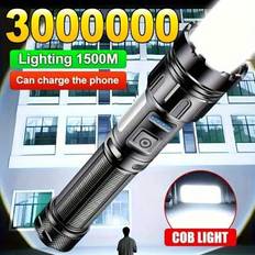 1st hög effekt LED-ficklampa i aluminiumlegering, laddningsbar taktisk ficklampa, ficklampa med COB-arbetsljus, 7 ljuslägen, USB-uppladdningsbar, expa (1 PC (med batteri))