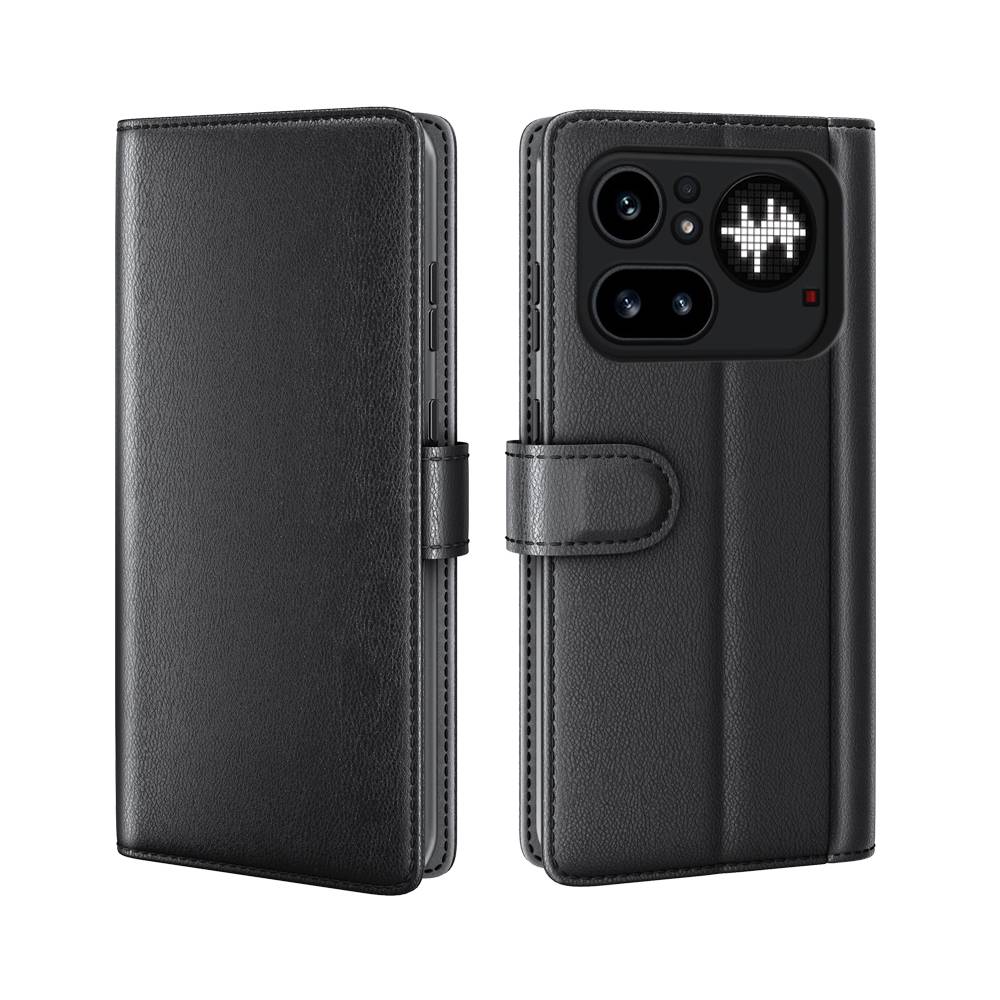 Nothing Phone 4a Pro Plånboksfodral i Äkta Läder, Svart