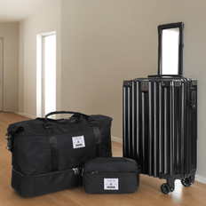 3-Piece Pink Luggage Set: Waterproof Carry-On Luggage, Soft-Sided Spinner Suitcase, Lightweight Trolley Travel Bag (20-Inch Suitcase + Duffel Bag + To - Black - 20 inch