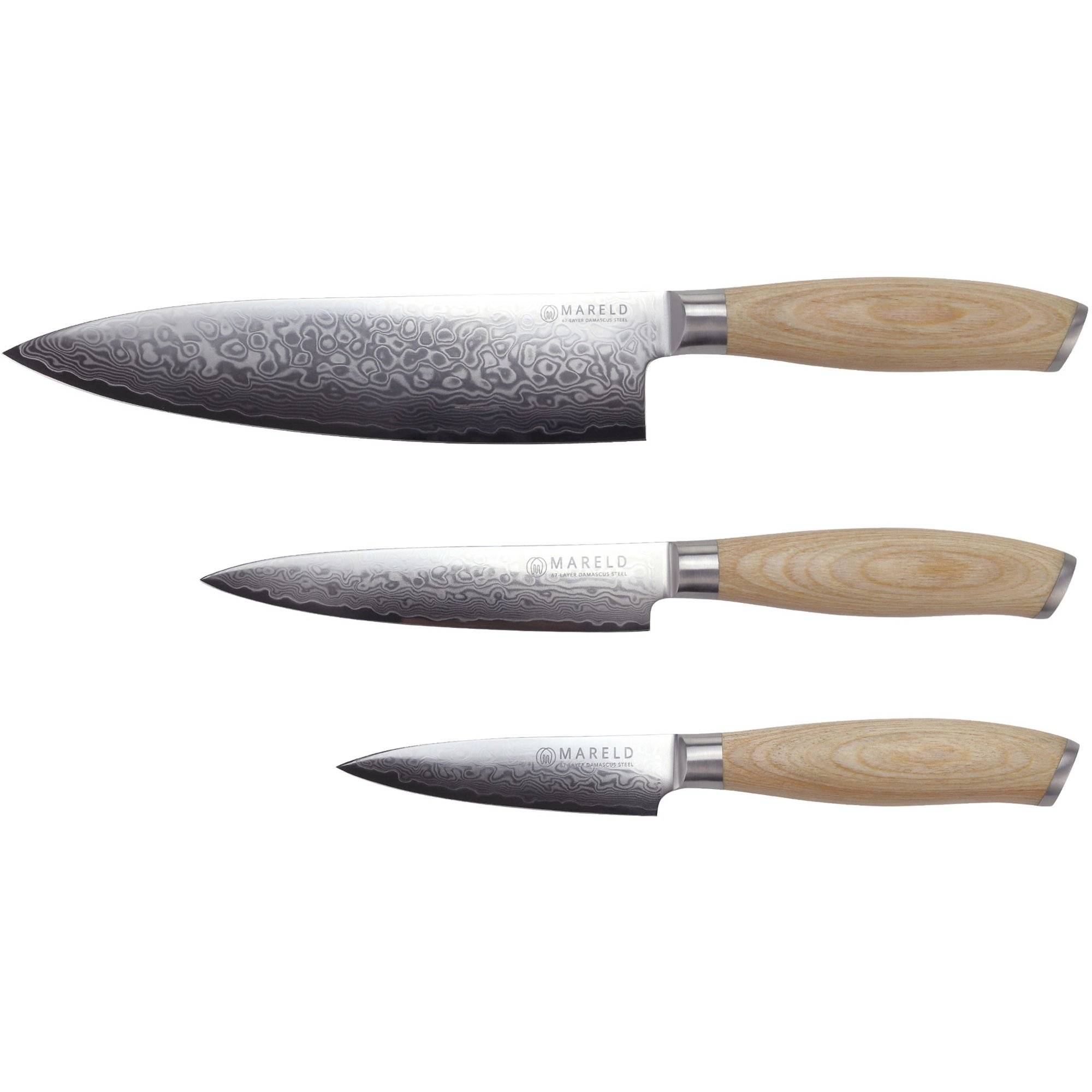 Mareld knivset, 3 delar - Ljust pakkaträ
