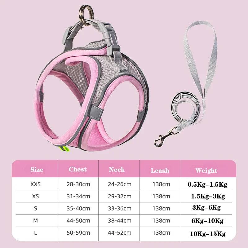 Small Dog Harness and Leash Set - Pink / S (S)