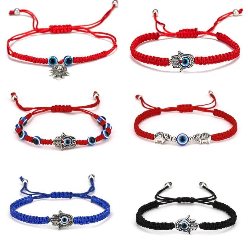 Anpassningsbart armband med rött snöre, flätat armband med blått onda ögat-pärla, damarmband