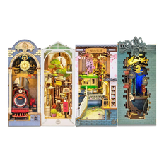 Robotime Rolife Book Nook DIY Dollhouse Furniture 4 Kinds Booknook Bookends Model Kit with LED Light