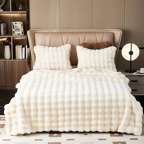 GKXLH Fluffig plyschfilt – Extra mjuk och mysig pläd för säng, soffpläd i kaninpälsimitation, varm och lätt filt för säng och soffa (180x230, vit).