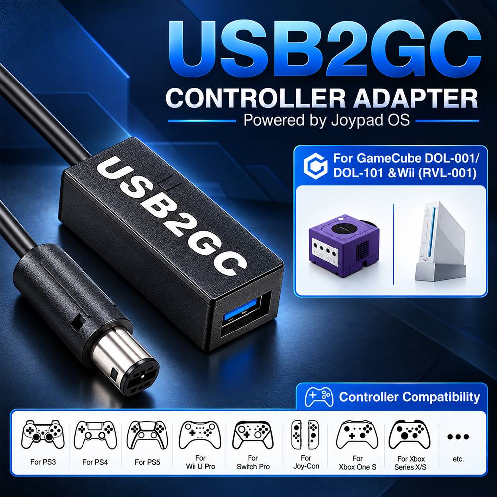 USB2GC USB Controller to NGC Adapter for GameCube Console Connect to Switch Pro, XBOX 360, PS3,PS4,PS5 USB Controllers