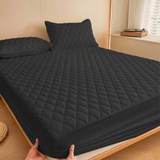 1 st vattentätt quiltat överkast, madrassöverdrag, madrasskydd, halkfritt dammtätt överkast, djup ficka, passar för twin-/queen size-sängar, alla stor - Svart (Multi-size)