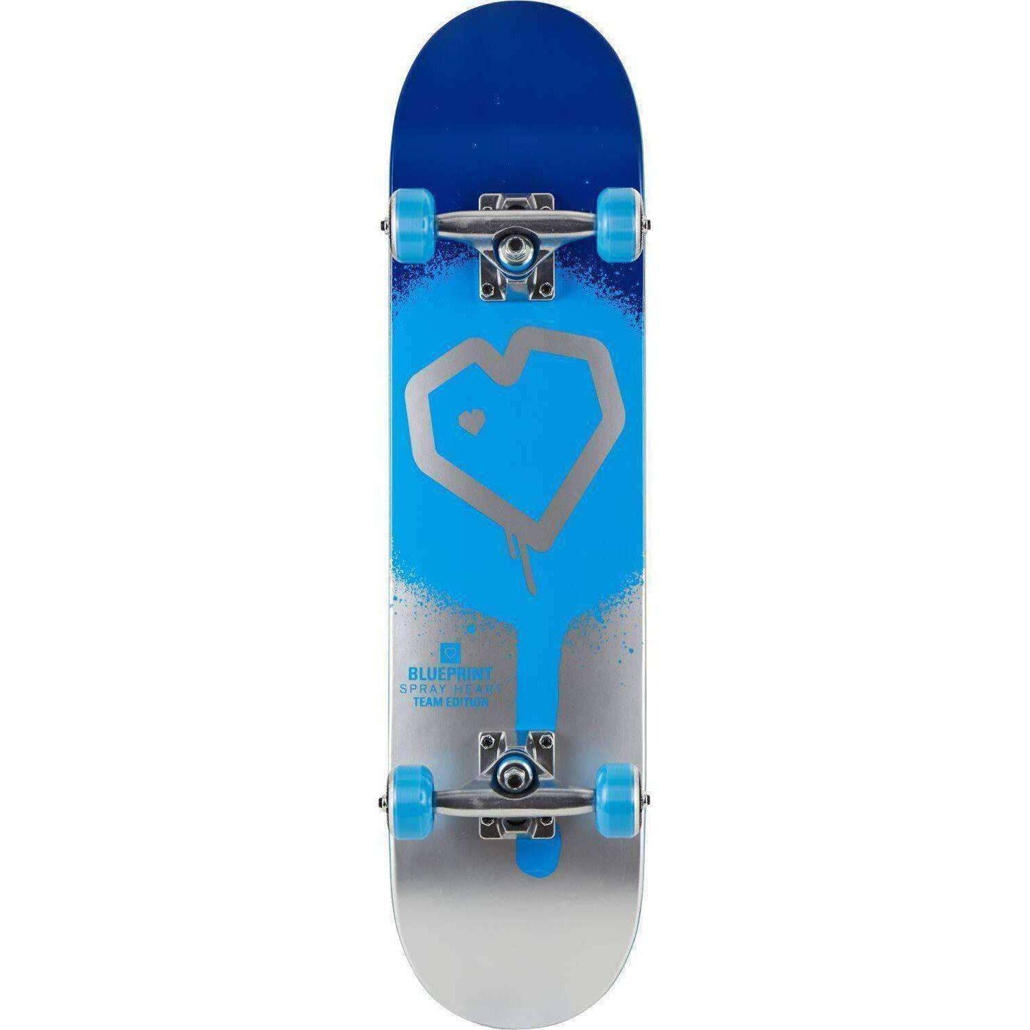 Blueprint Spray Heart Komplett Skateboard - Blå/Silver/Svart (7.25")