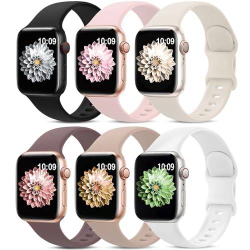 AMSKY 6-pack Silikon Sportarmband Kompatibel med Apple Watch 44mm 40mm 46mm 42mm 41mm 45mm 38mm 49mm Dam Herr, Mjukt Armband för iWatch Series 11 10 9 8 7 6 5 4, SE 3 2 1