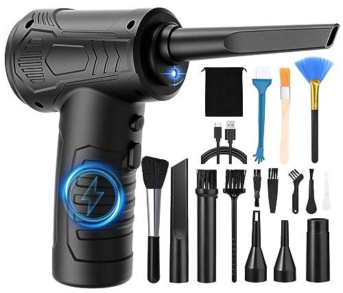 Faburo elektrisk dammblåsare, tryckluftsspray, dammfläkt, 3-växlad, 51 000 varv/min, Compressed Air Duster för PC med 7 600 mAh, lufttrycksspray med LED-ljus och USB-snabbladdning för bil, soffa,