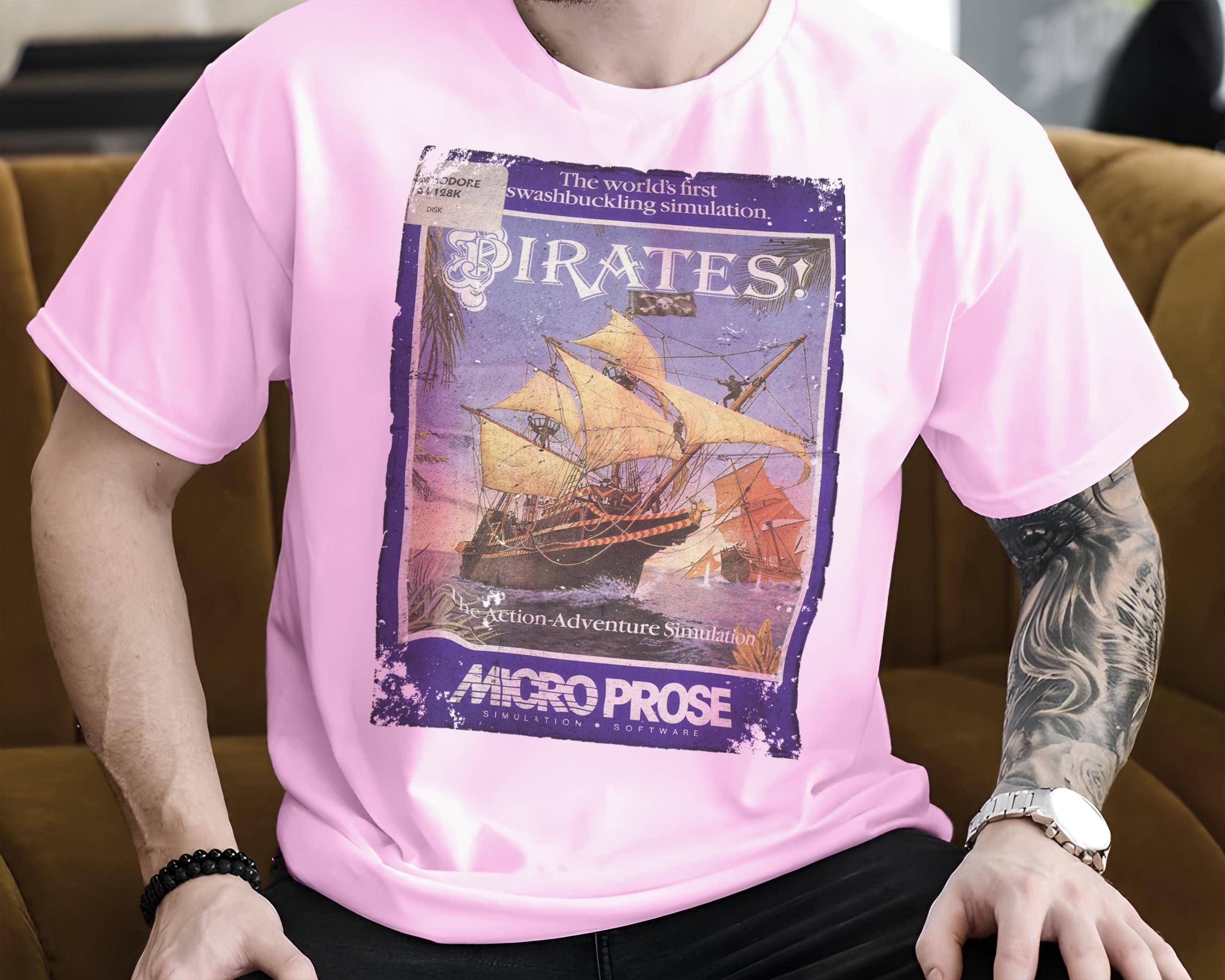 Piraten - Vintage T-Shirt 8 Farben Unisex Größen S-5XL 100 % Baumwolle Cover Art Commodore 64 Spiel 8 Bit