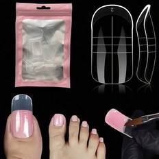 60st polygel tå nagelförlängningsformar heltäckande Återanvändbara akryl nagelspetsar Dubbla nagelformer för tår Gör-det-själv manikyr naglar verktyg - Genomskinlig