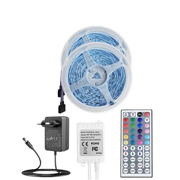 24V LED Strip lys 2x15m med IR fjernbetjening