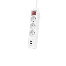 Hama Multikontakt, 3 uttag, 1 USB-C-port, 1 USB-A-port, idealisk energisparande flock, Power Delivery Fast Charge, 1,4 m kabel för smartphone, hem, kontor, 3 680 W, vit