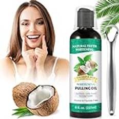 Coconut Mint Oil Drag, Whitening Oil pulling Munvatten för tänder och tandkött med tungskrapa & mätkopp, 100% naturligt och alkoholfritt hjälp frisk andedräkt, tandblekning, munvård, tandköttshälsa