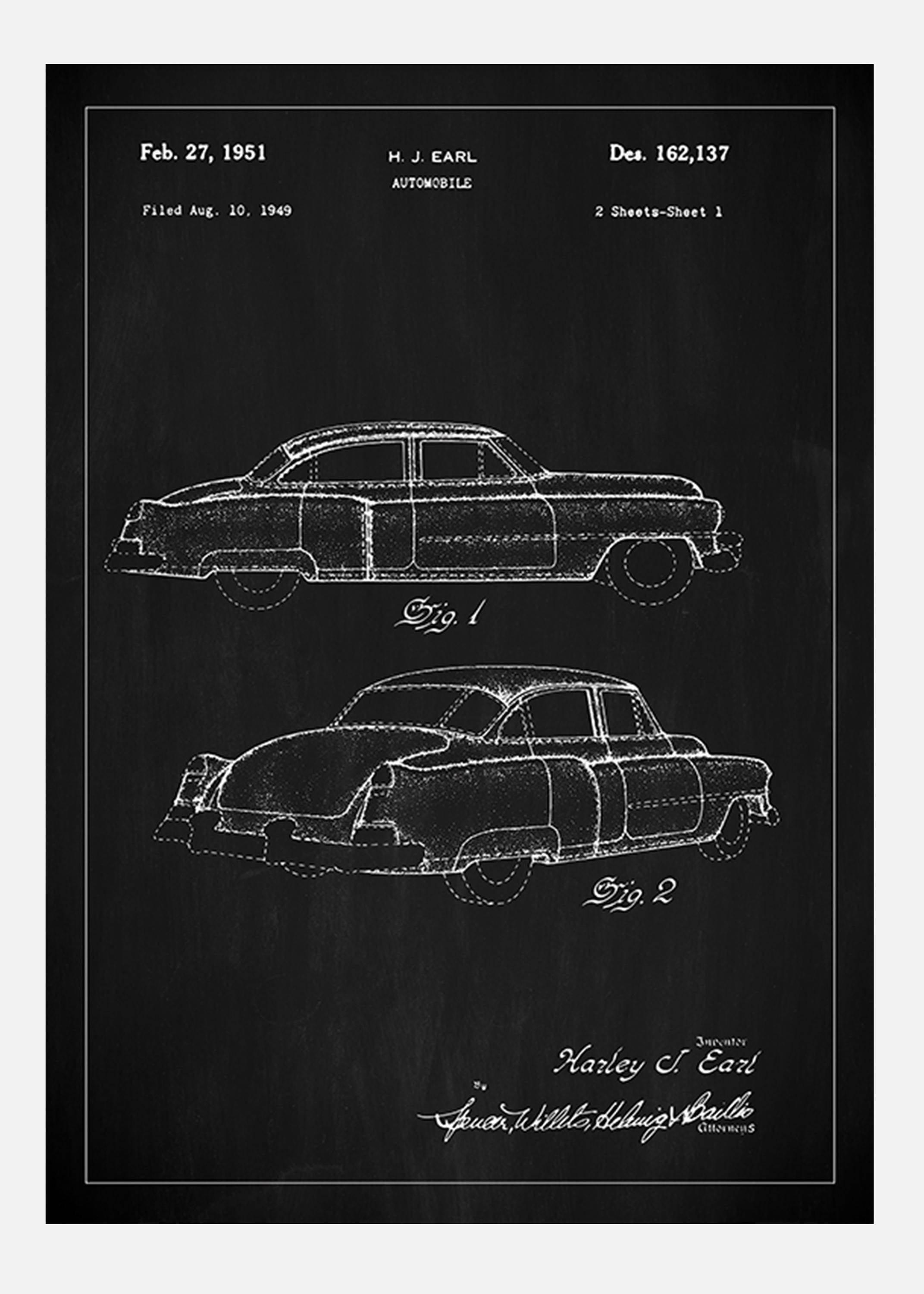 Patentritning - Cadillac I - Svart Canvastavla (100x140 cm)