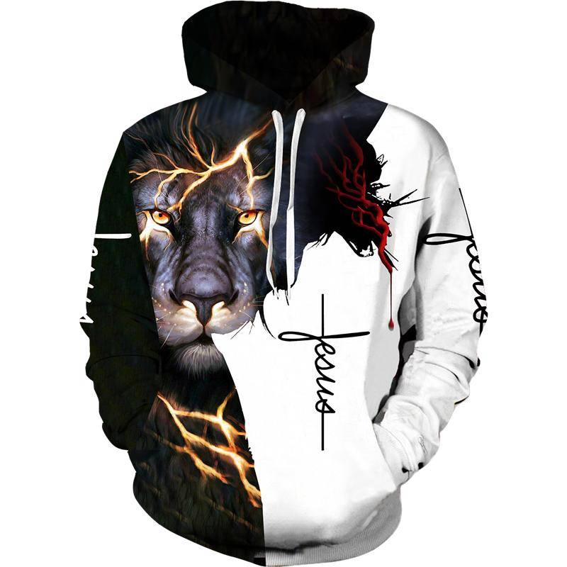 Vår Höst Kristen Bibel Tro Jesus Gud Herr Luvtröja Cool 3D Lion Print Streetwear Par Kläder Jogging Fritids träningsoverall cm gray