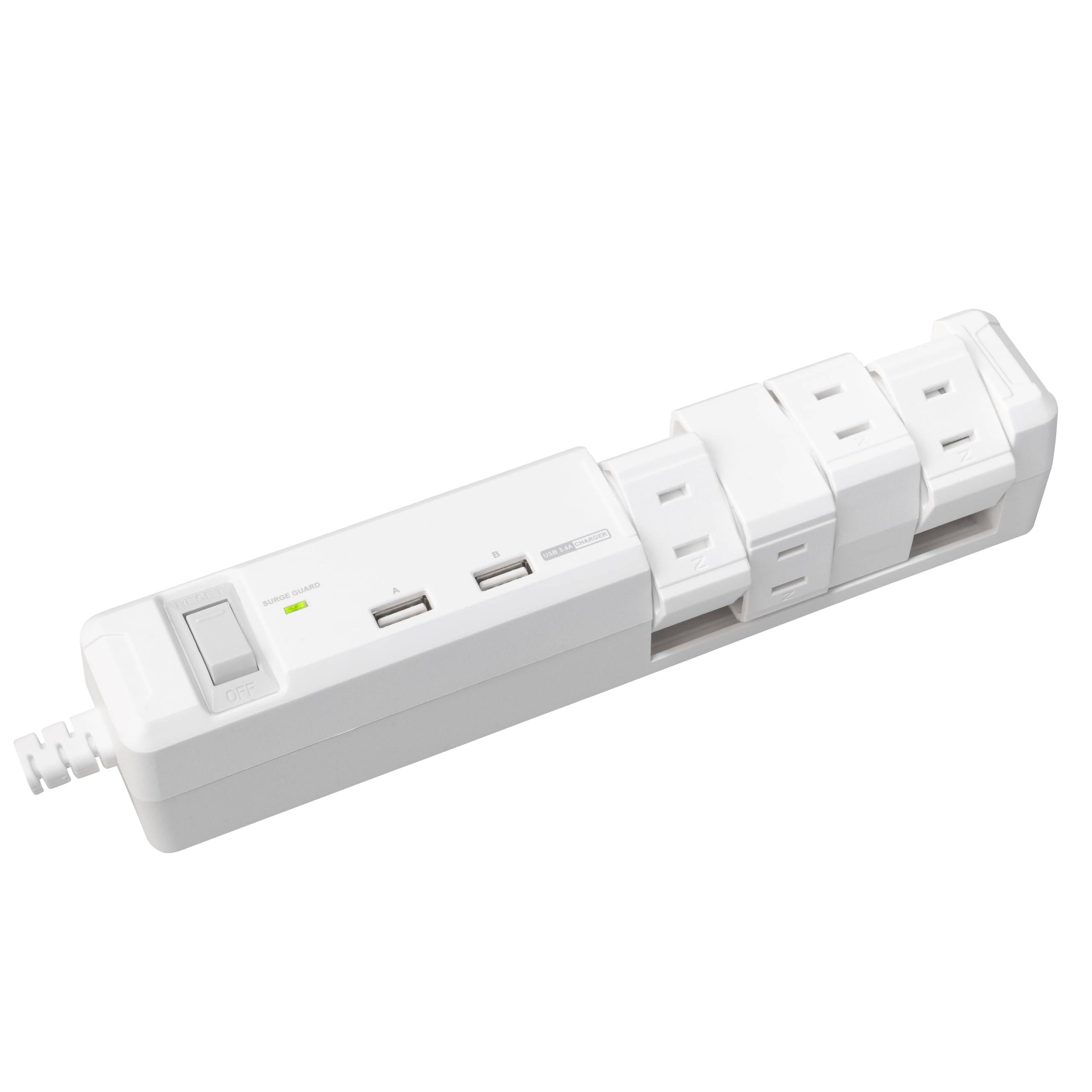 Fargo TAPKING Power Strip, USB 3.4A Type-A, 2 Ports, Swivel, and 8 AC Outlets (White, 3.4A AC Outlets)