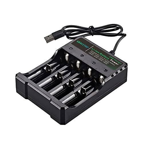 Powmok 18650 batteriladdare 4 fack, 18650 laddare 2 A snabbladdare för 3,7 V uppladdningsbara batterier 18650 17670 16340 14500 10440 batteri (batterier ingår ej)