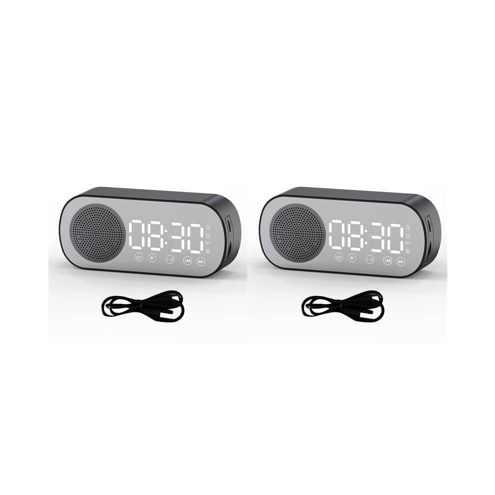 2X Wireless Speaker Clock Radio Dual Alarm Support TF Card Digital Alarm for Home Office Black