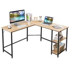 L-formet skrivebord hjemmekontor skrivebord med 2 hylder 138 x 60 x 75 cm natur