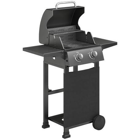 Gasgrill Svart 5,4 kW Två Brännare Stål Grillvagn Med Sidobord