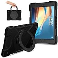 för iPad 9,7 tum fodral iPad 6:e/5:e generationens fodral, fodral för iPad 9.7 Pro och iPad Air 2 helkroppssilikon + PC-skydd roterande stativ stöttåligt fodral för barn surfplatta fodral (svart)