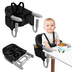 Froadp Baby Table Seat Booster Barnstol Hopfällbar barnstol med halkfritt handtag & säkerhetsbälte & förvaringsväskor Barnstol för 2-8 cm tjockt bord - Svart