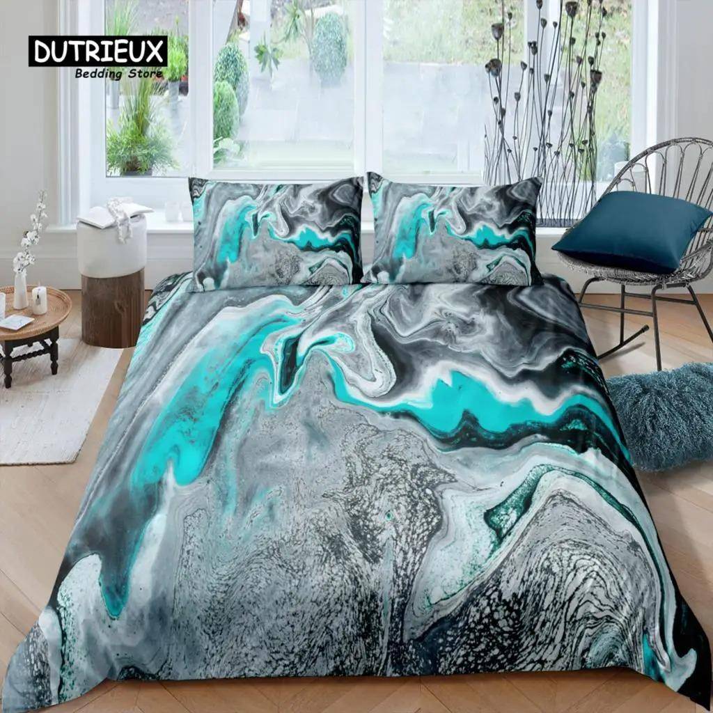 Home Living Luxury 3D Turquoise Marble Bedding Collection Gold Duvet Cover Pillowcase Queen And King Euu Size Comforter Bedding 70x133cm 2pcs