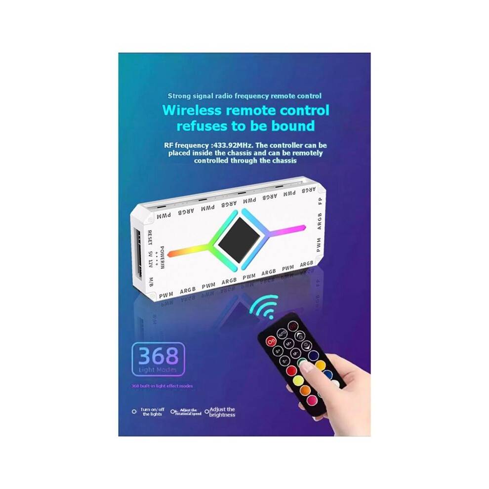 9 PWM & 9 ARGB 5V 3Pin ARGB Controller 4Pin PWM Wireless Remote Synchronized Lighting Fan Hub Magnetic Base B