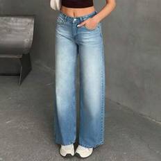 WOMEN WIDE LEG MID WAIST JEANS Wide Leg Jeans Women - Light Wash - 36,38,40,34