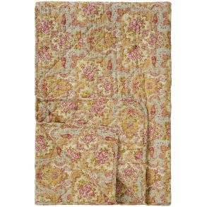 Quilt tæppe - støvblå m/lyserødt, rødt, grønt og gult paisley- og blomstermønster