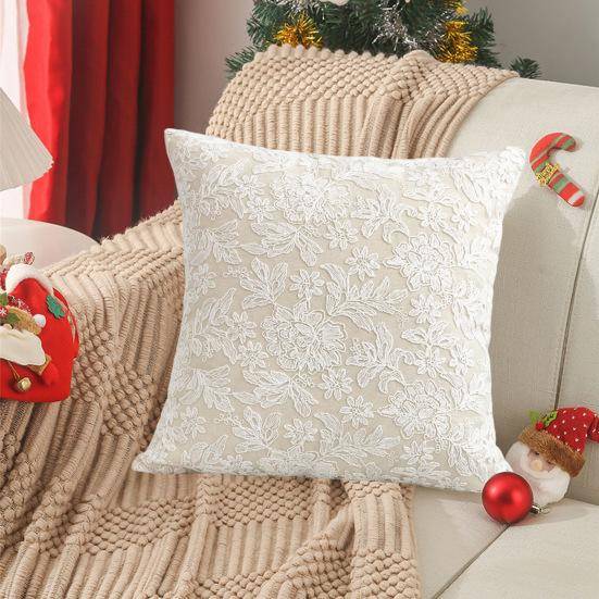 Yousheng Örngott Blommig Broderi Fransk Stil Dold Dragkedja Fyrkantig Form Vardagsrum Sovrum Bil Soffa Dekoration Kuddfodral white