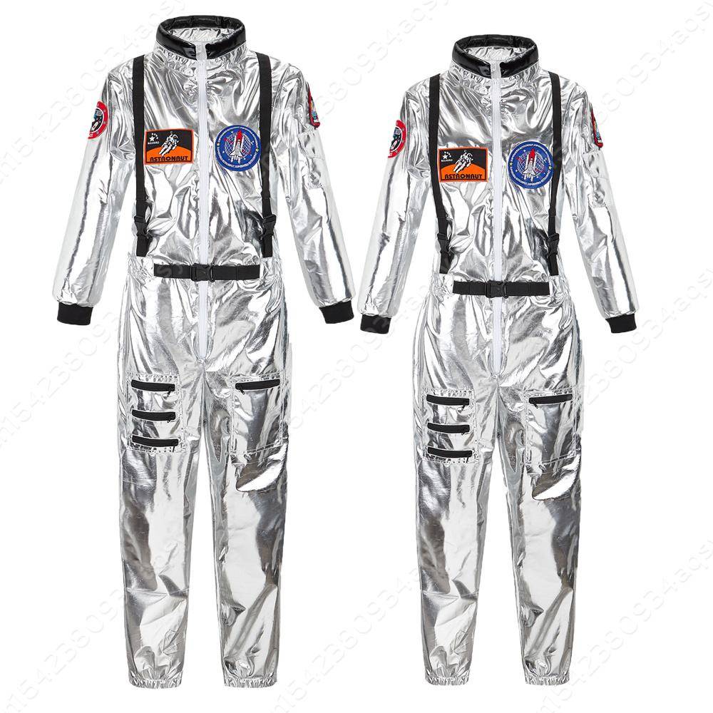 Astronautdräkt för män Stor storlek Halloweenkostymer för par Astronautdräkt Kvinnor Rymddräkt Rymdman Silveroverall cm
