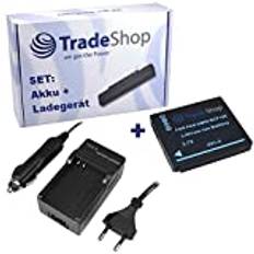 Erbjudande i set: Trade-Shop premiumkamera Li-Ion batteri 950 mAh laddare med biladapter kompatibel med Panasonic Lumix FS1 FS580 FT2 PS1 FT4 CP8 FC25 FS2 FX65S FX65P