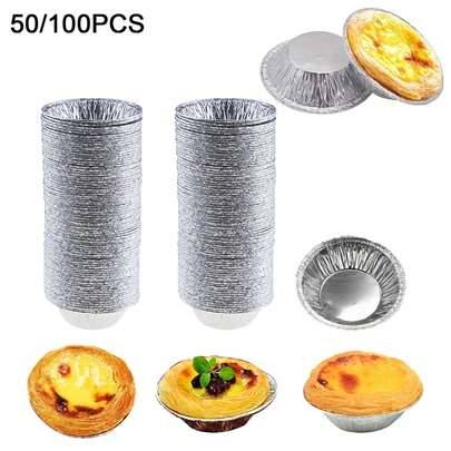 50/100 st silverfärgade mini-pajformar i aluminiumfolie, engångs runda tart- och pajformar, för bakning av mini-kycklingpaj, små hembakade kakor och q (100 st,50 st)