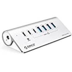 ORICO USB C-hub, 7-port USB C 3.2 Gen 2-hub, USB-distributör 10 Gbps med 4 USB C, 2 USB A, PD 60 W, 24 V/3 A strömförsörjningsport, aluminium USB-splitter med 0,5 m USB-C-kabel för MacBook, MacBook