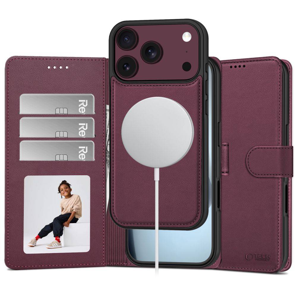 Tech-Protect Wallet MagSafe-etui til iPhone 17 Pro / 18 Pro – burgunder.