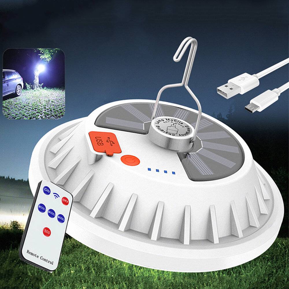 XMUND 2 i 1 300W Solar LED Camping Light Remote Control Tent Ljus Hängande Fiske Natt Ljus Nödarbetslampa och Power Bank