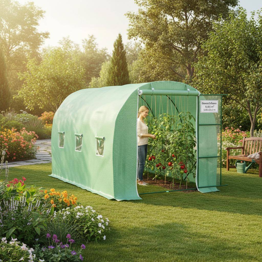 6m2 Pe Fabric Garden Greenhouse with Windows and Door - Galvanized Steel Frame, Outdoor Plant Protection