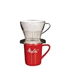 Melitta Kaffeset, kaffehållare för filterpåsar och porslinskopp, kaffefilter 1 x 2 premium, plast och porslin, transparent och röd, 217946