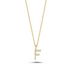 Nuran - 14kt. Bogstav vedhæng F med Pavé 15x0,005ct. W-si 9,5mm