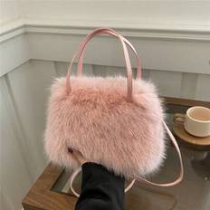 Fashion Plush Horizontal Square Fur Bag, Urban Simple Magnetic Buckle Open Large Capacity Daily Hand Bag Crossbody Bag - Pink - one-size