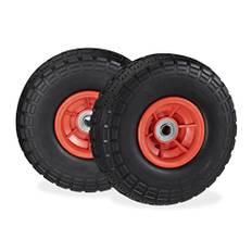 Relaxdays 2 x skottkärrehjul, punkteringssäkra gummidäck, 4,1/3,5-4 tum, 16 mm axel, upp till 150 kg, 260 x 85 mm, svart-röd