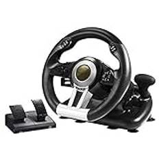 Pc Steering Wheel Game Racing Wheel, Rat med pedaler och vibrationsfeedback för PC, PS3, PS4, Switch, Svart (Färg: Svart)